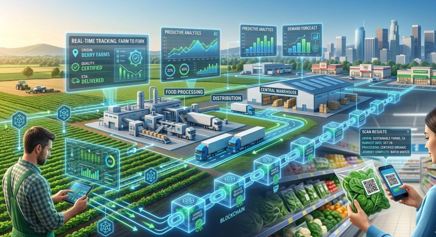 Complex food supply chain from farm to consumer